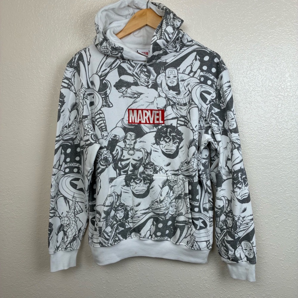Marvel Comics All Over Print Hoodie Mens Small Avengers Superhero Sweatshirt AOP